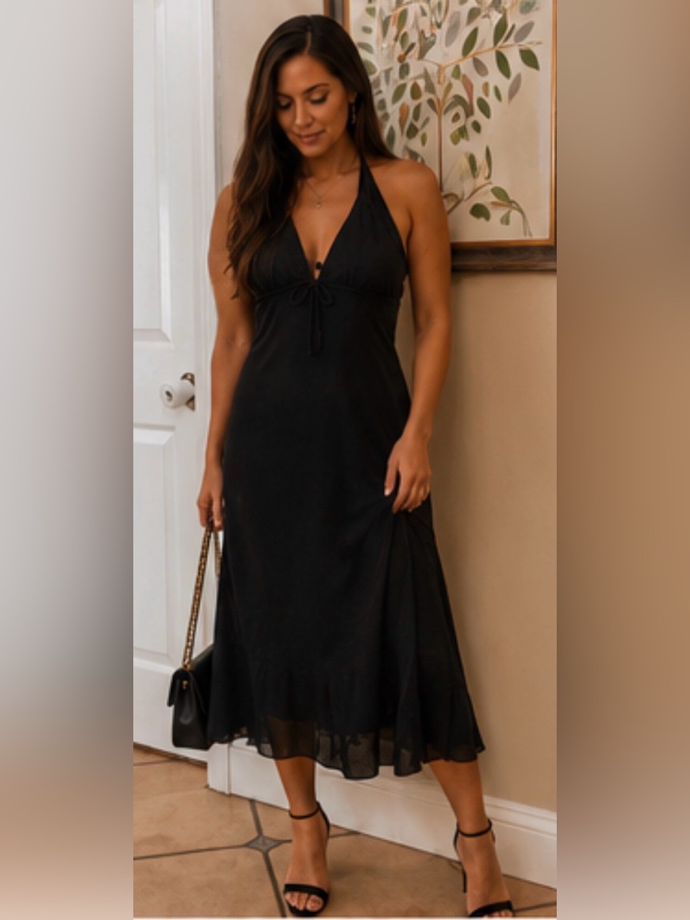 Vintage Nubia black strappy halter dress sz M (A05)